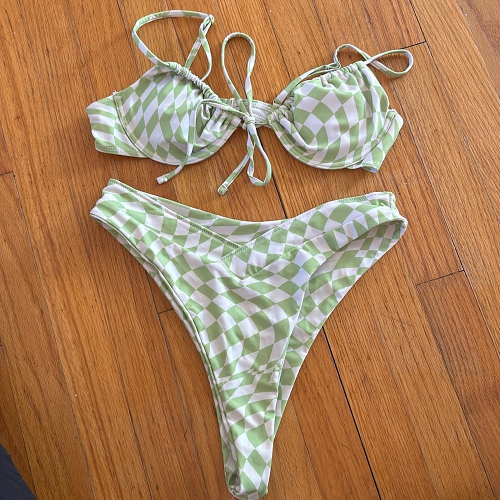 Aurelle Green Checkered Bikini